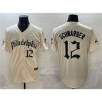 Philadelphia Phillies #12 Kyle Schwarber Cream JEROMEN Gothic Vapor Limited Stitched Jersey