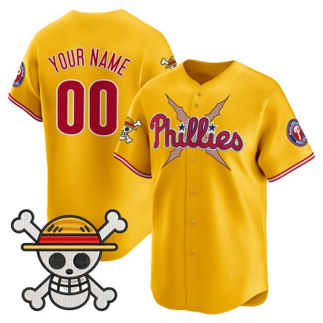 Custom Philadelphia Phillies x One Piece Gold JEROMEN Vapor Premier Limited Jersey - Stitched