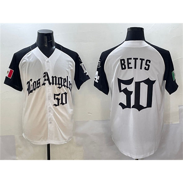 Los Angeles Dodgers #50 Mookie Betts White Black JEROMEN Mexico 2025 LA Gothic Style With Fernando Patch Vapor Premier Limited Stitched Jersey