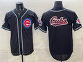 Chicago Cubs Team Big Logo 2026 Fashion Replica Black JEROMEN Out Stitched Jersey