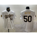 Los Angeles Dodgers #50 Mookie Betts White Gold JEROMEN 2024 World Series With Fernando Memorial Patch Limited Stitched Jersey2