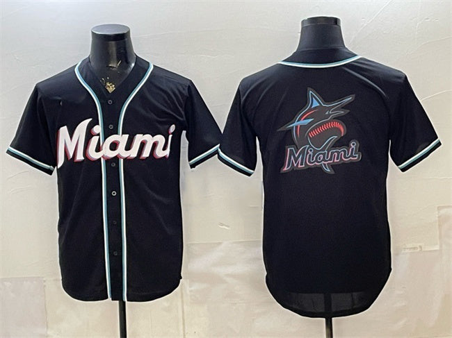 Miami Marlins Team Big Logo 2026 Fashion Replica Black JEROMEN Out Stitched Jersey