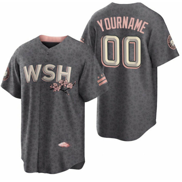 Custom Washington Nationals Active Player 2022 Grey JEROMEN City Connect Cherry Blossom Cool Base Stitched Jersey