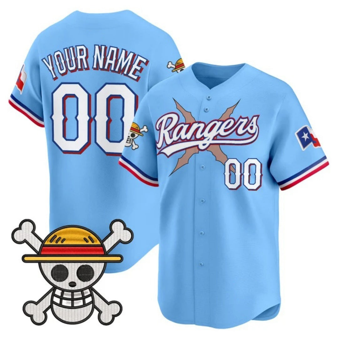Custom Texas Rangers x One Piece Blue JEROMEN Vapor Premier Limited Jersey - Stitched