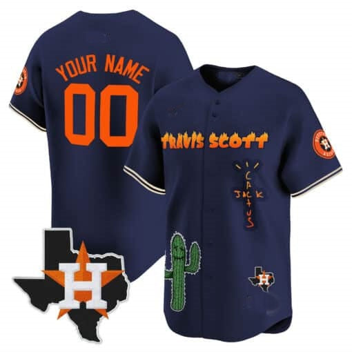Custom Houston Astros Cactus Jack Patch Vapor Premier Limited Jersey V9 ¨C Navy JEROMEN