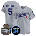 Los Angeles Dodgers #5 Freddie Freeman Grey JEROMEN 2024 World Series With Fernando Memorial Patch Limited Stitched Jersey
