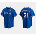 Texas Rangers #31 Max Scherzer Royal JEROMEN 2023 World Series Stitched Jersey