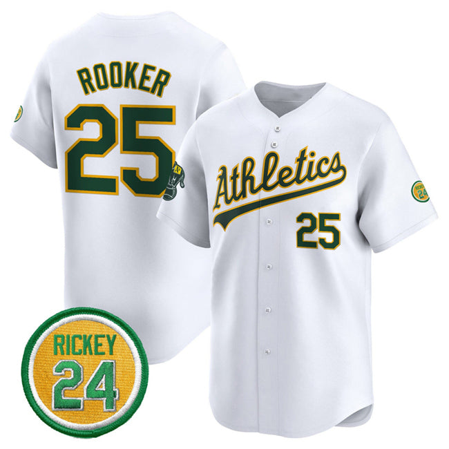 Oakland Athletics #25 Brent Rooker White JEROMEN 2024 Home Limited With Rickey Henderson Patch Stitched Jersey