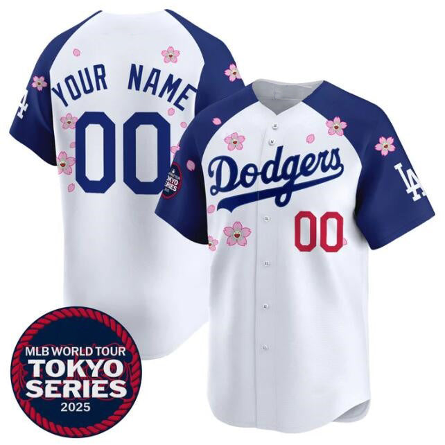 Custom Los Angeles Dodgers Active Player White Royal JEROMEN 2025 Tokyo Series Limited Stitched Jersey