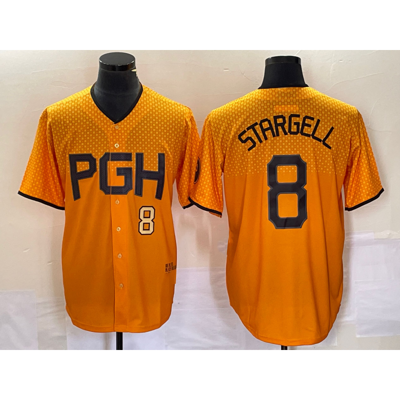 Pittsburgh Pirates #8 Willie Stargell Number Gold JEROMEN 2023 City Connect Stitched Jersey