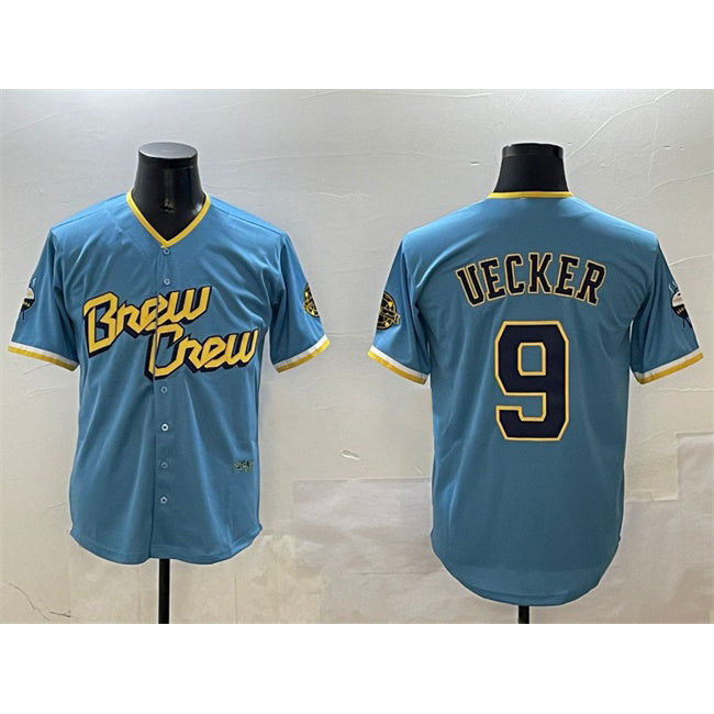 Milwaukee Brewers #9 Bob Uecker Powder Blue JEROMEN City Connect With Patch Cool Base Stitched Jersey