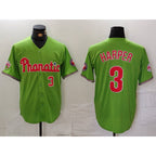 Philadelphia Phillies #3 Bryce Harper Number Green JEROMEN With Patch Stitched Cool Base Jersey