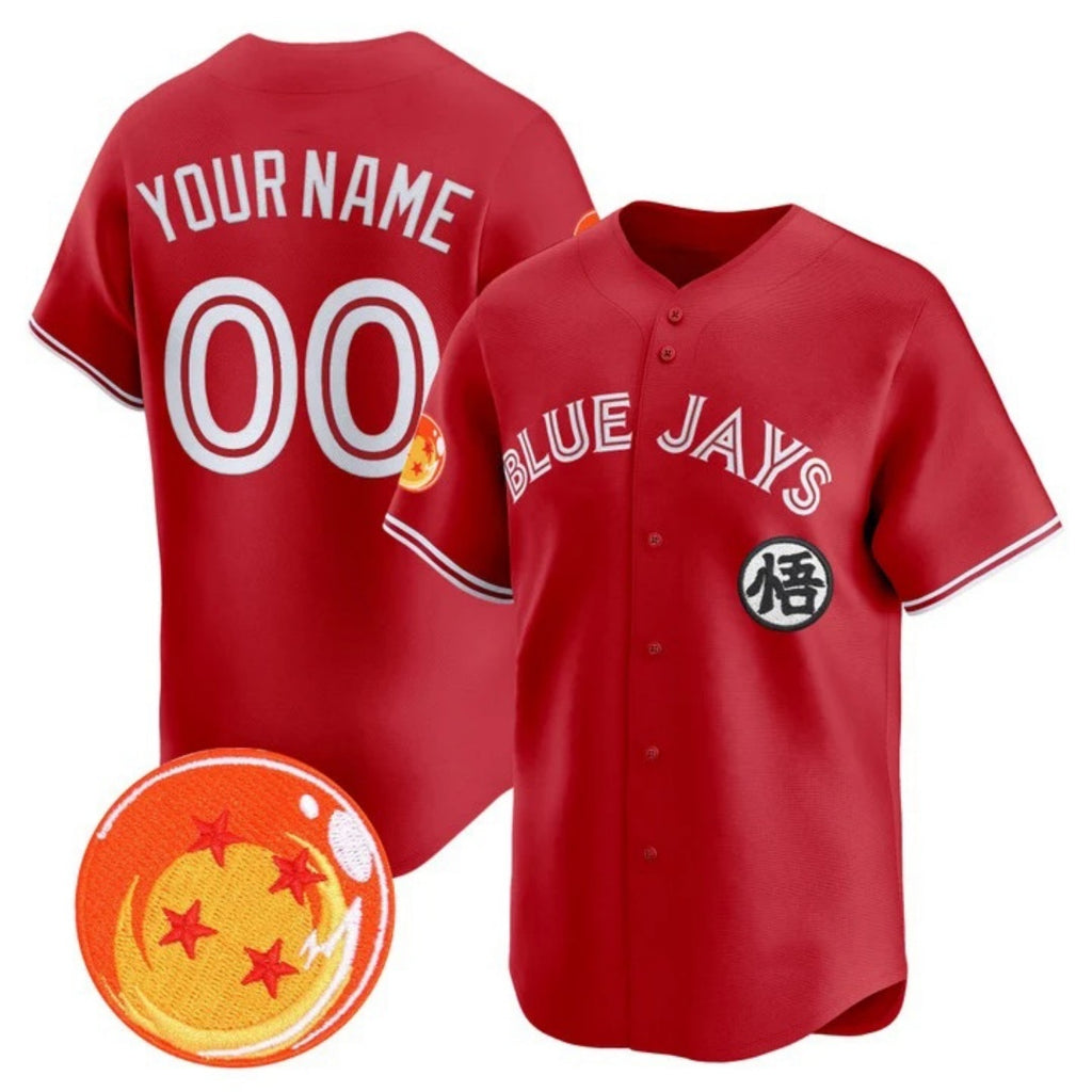 Custom Toronto Blue Jays x Dragon Ball Red JEROMEN Vapor Premier Limited Jersey - All Stitched