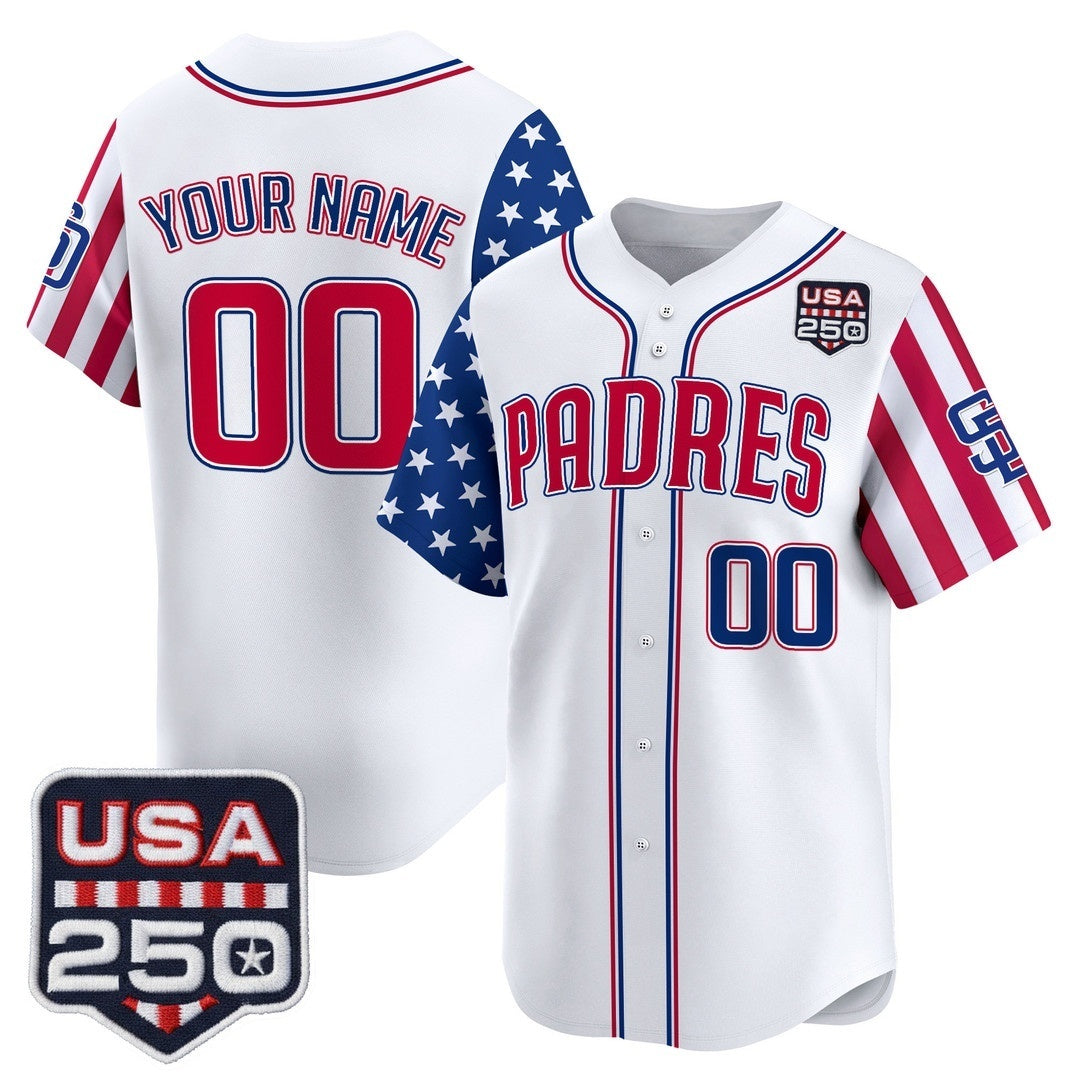 Custom San Diego Padres America 250 Edition Vapor Premier Limited White JEROMEN Stitched Jerseys