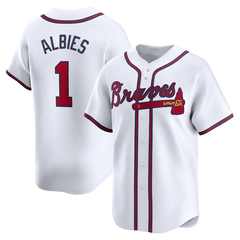 Atlanta Braves #1 Ozzie Albies White JEROMEN Home Limited Player Jersey