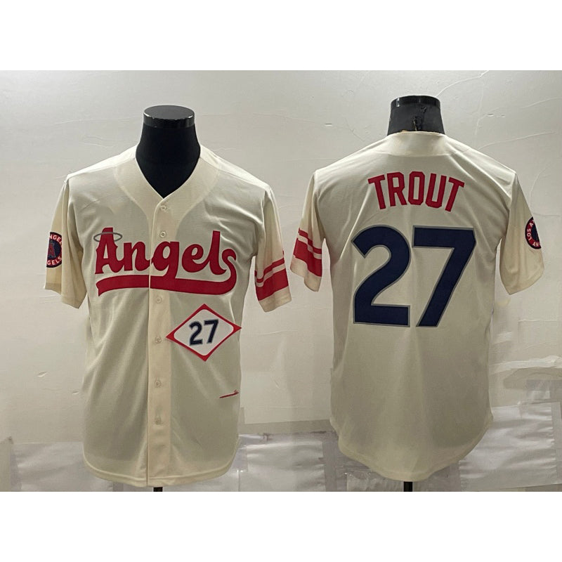 Los Angeles Angels #27 Mike Trout Number Cream JEROMEN 2022 City Connect Cool Base Stitched Jersey