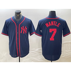 New York Yankees #7 Mickey Mantle Navy Red JEROMEN Fashion Cool Base Jersey
