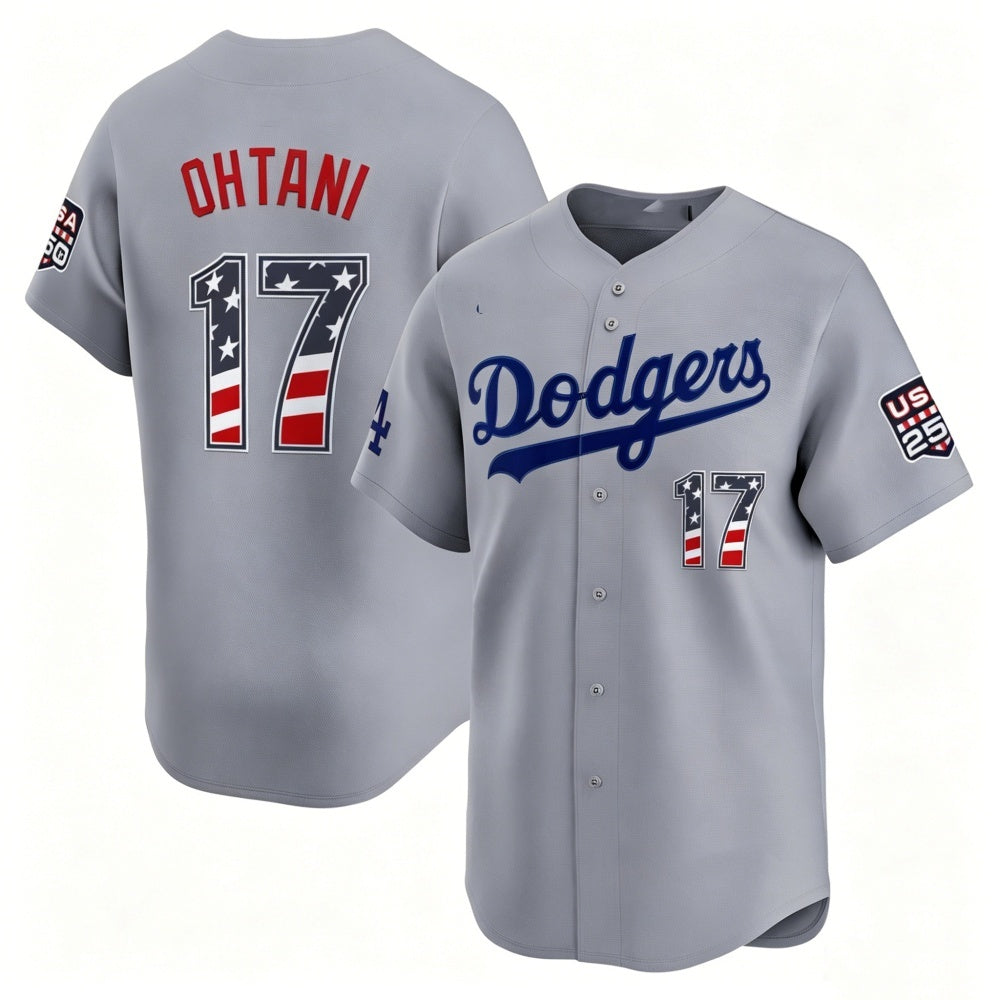 Los Angeles Dodgers #17 Shohei Ohtani Gray JEROMEN USA 250 Fourth of July Limited Stitched Jersey