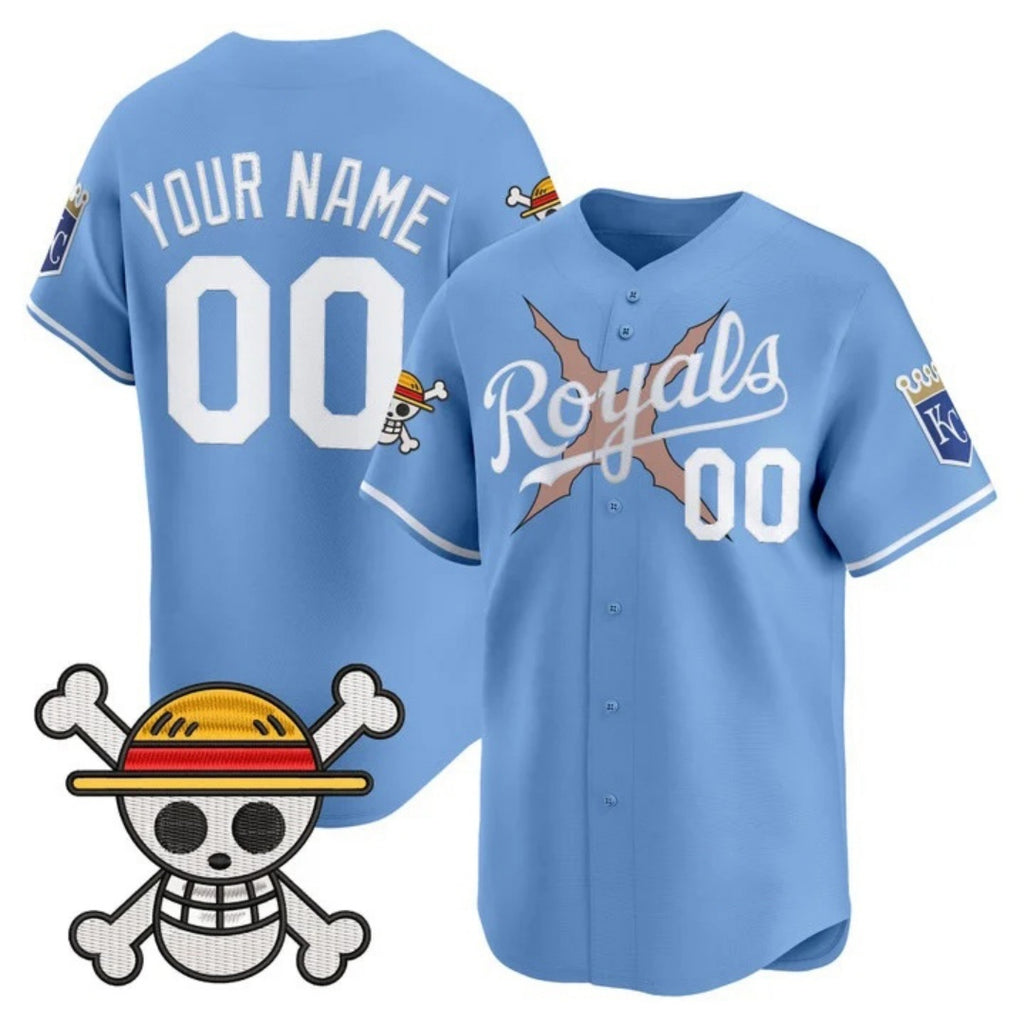 Custom Kansas City Royals x One Piece Blue JEROMEN Vapor Premier Limited Jersey - Stitched