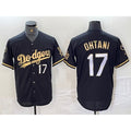 Los Angeles Dodgers #17 Shohei Ohtani Number Black Gold JEROMEN Fashion Stitched Cool Base Limited Jersey