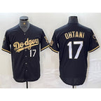 Los Angeles Dodgers #17 Shohei Ohtani Number Black Gold JEROMEN Fashion Stitched Cool Base Limited Jersey