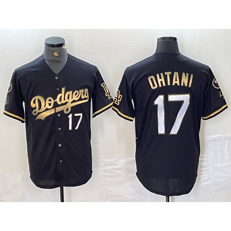 Los Angeles Dodgers #17 Shohei Ohtani Number Black Gold JEROMEN Fashion Stitched Cool Base Limited Jersey