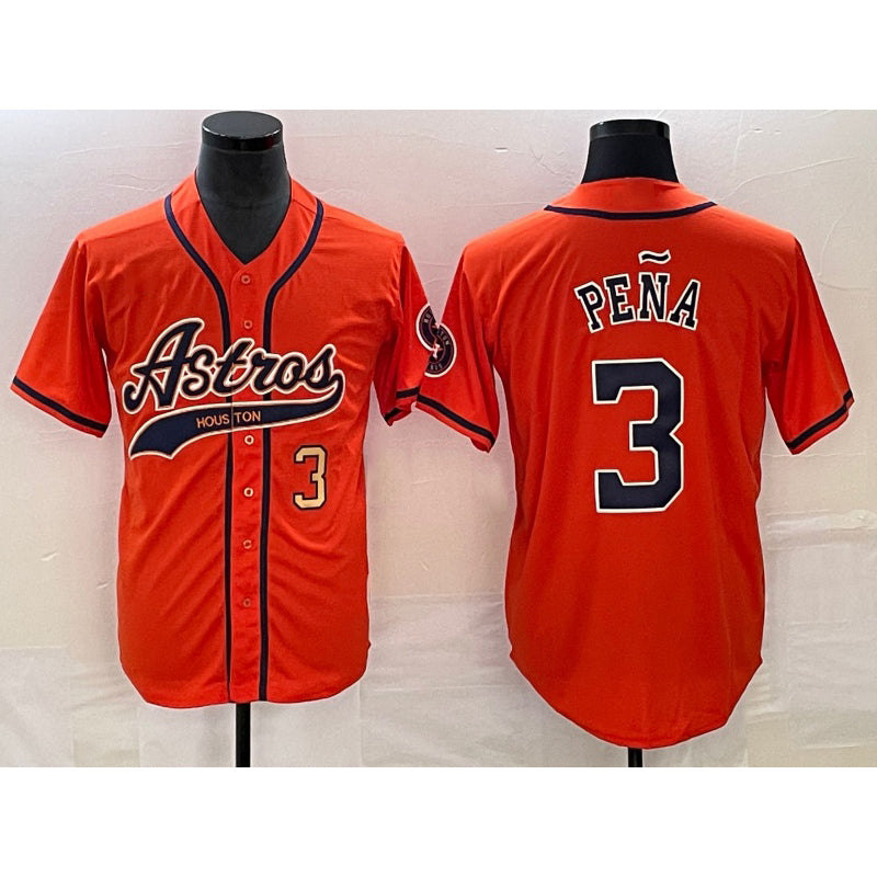 Houston Astros #3 Jeremy Pena Number Orange JEROMEN With Patch Cool Base Stitched Jersey