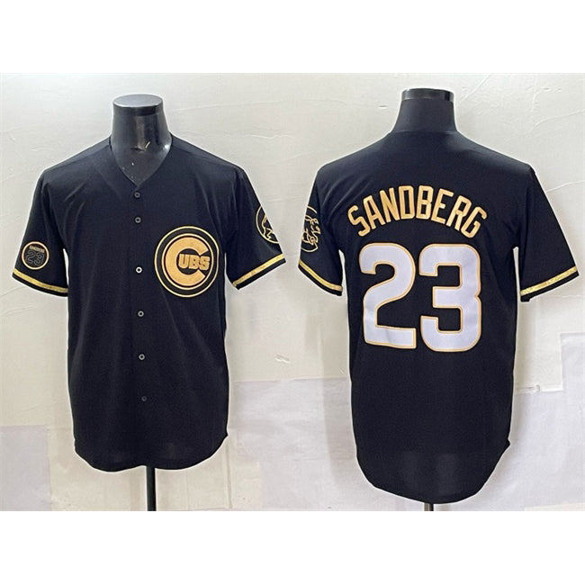 Chicago Cubs #23 Ryne Sandberg Black JEROMEN Gold 'Ryne Sandberg Tribute' Vapor Limited V2 Stitched Jersey