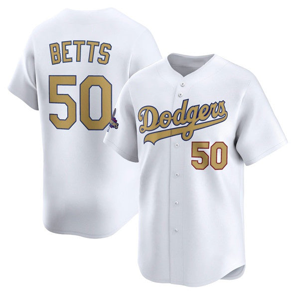 Los Angeles Dodgers #50 Mookie Betts White JEROMEN 2025 Gold Collection Limited Stitched Jersey