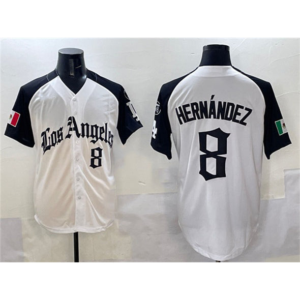 Los Angeles Dodgers #8 Enrique Hern¨¢ndez White Black JEROMEN Mexico 2025 LA Gothic Style With Fernando Patch Vapor Premier Limited Stitched Jersey