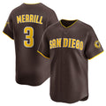 San Diego Padres #3 Jackson Merrill Brown JEROMEN 2024 Away Limited Stitched Jersey