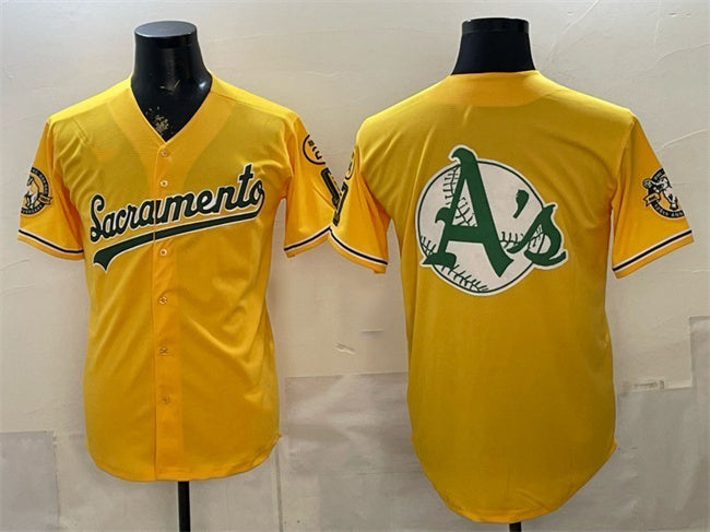 Oakland Athletics Team Big Logo 2026 Yellow JEROMEN Alternate Sacramento Celebrating 125 Years Vapor Limited Stitched Jerseys 2
