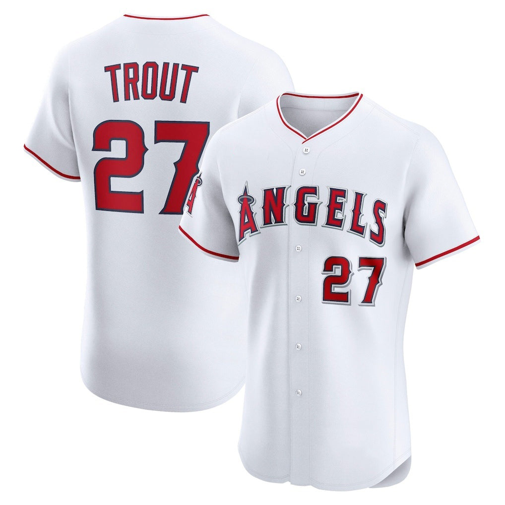 Los Angeles Angels #27 Mike Trout White JEROMEN Home Elite Player Jersey