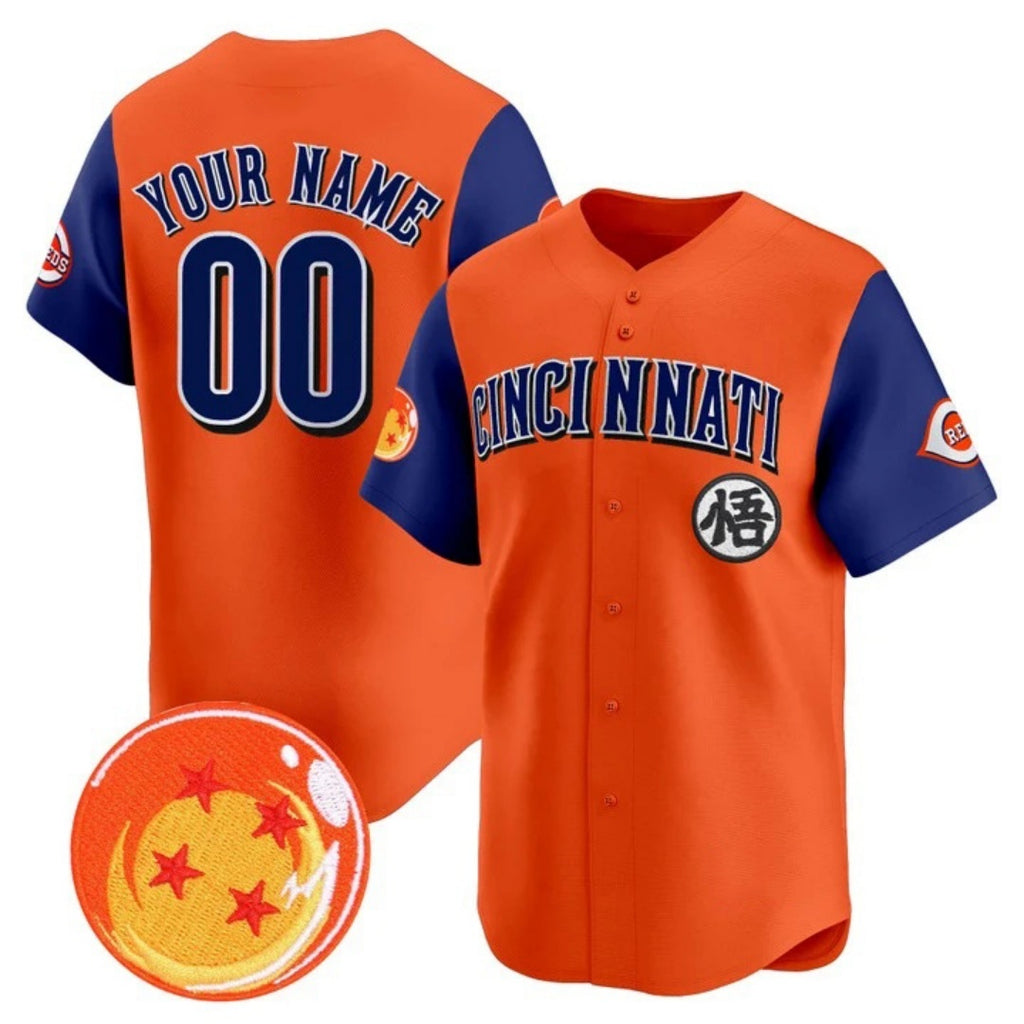 Custom Cincinnati Reds x Dragon Ball Royal Orange JEROMEN Vapor Premier Limited Jersey - All Stitched