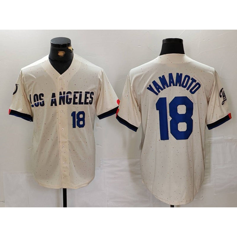 Los Angeles Dodgers #18 Yoshinobu Yamamoto Number Cream JEROMEN 2024 City Connect Limited Stitched Jersey 2