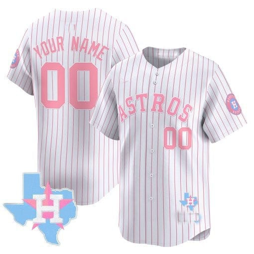 Custom Houston Astros Bubblegum Pinstripe White JEROMEN Vapor PremierLimited Jersey- All Stitched