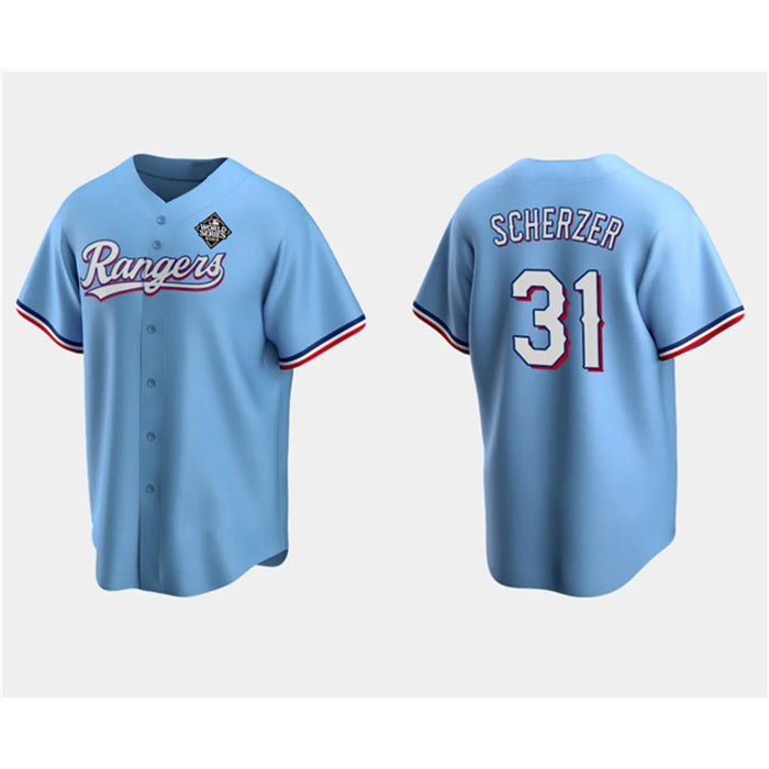 Texas Rangers #31 Max Scherzer Blue JEROMEN 2023 World Series Stitched Jersey