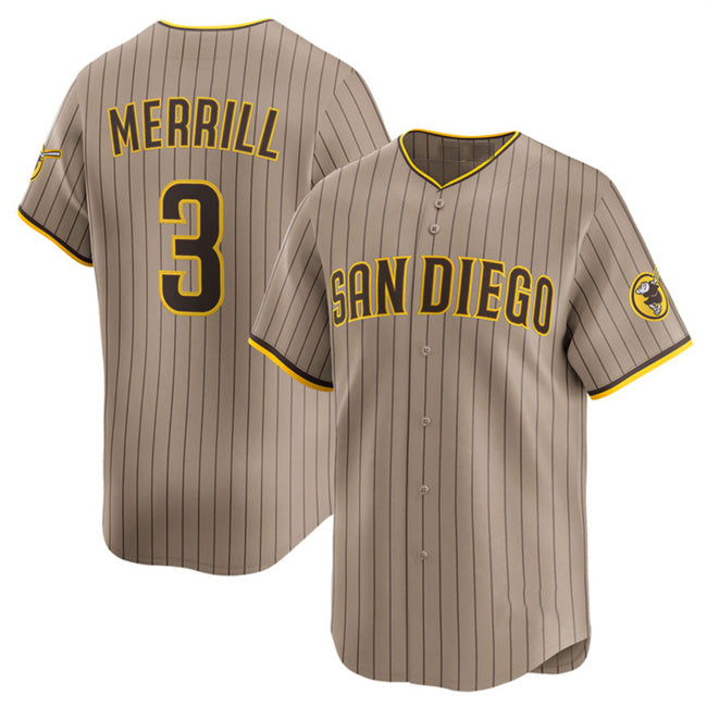 San Diego Padres #3 Jackson Merrill Tan JEROMEN 2024 Alternate Limited Stitched Jersey