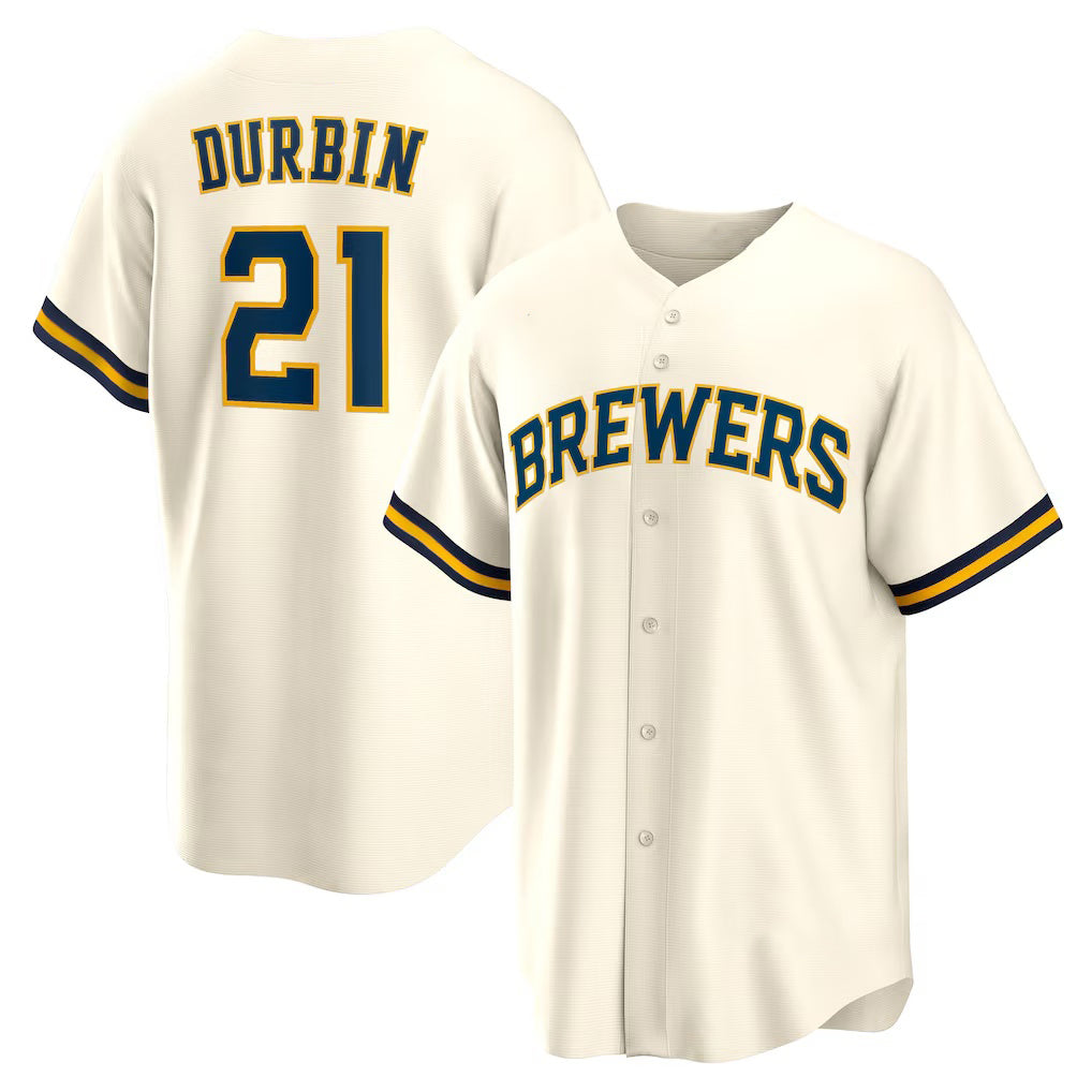 Milwaukee Brewers #21 Caleb Durbin Cream JEROMEN Home Replica Jersey