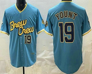Milwaukee Brewers #19 Robin Yount Powder Blue JEROMEN Limited Jersey