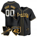 Custom Atlanta Braves 2024 Robinson & Georgia Patch Vapor Premier Limited Jersey ¨C Black Gold JEROMEN