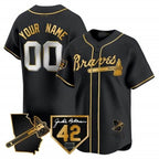 Custom Atlanta Braves 2024 Robinson & Georgia Patch Vapor Premier Limited Jersey ¨C Black Gold JEROMEN