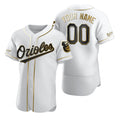 Custom Baltimore Orioles White JEROMEN Stitched Flex Base Golden Edition Jersey