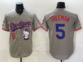 Los Angeles Dodgers #5 Freddie Freeman Grey JEROMEN Hello Kitty Night 2025 World Series Champions Patch Stitched Jersey