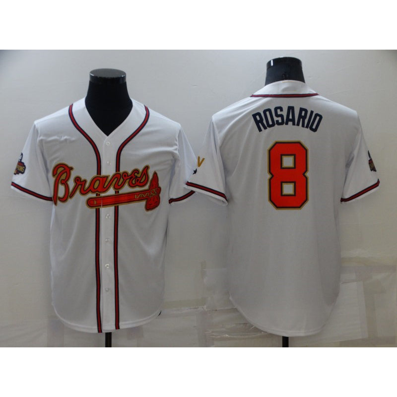 Atlanta Braves #8 Eddie Rosario 2022 White Gold JEROMEN World Series Champions Program Cool Base Stitched Jersey