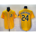 Oakland Athletics #24 Rickey Henderson Yellow JEROMEN With Patch Stitched Baseball Jersey