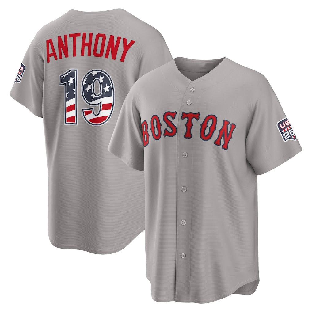 Boston Red Sox #19 Roman Anthony USA 250 Fourth of July Road Stadium Jersey - Gray JEROMEN