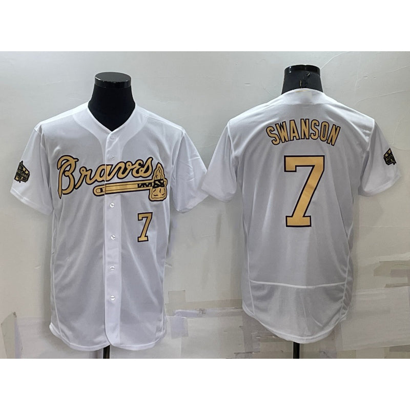 Atlanta Braves #7 Dansby Swanson White JEROMEN Number 2022 All Star Stitched Flex Base Jersey