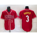 Philadelphia Phillies #3 Bryce Harper Number Red JEROMEN Cool Base Stitched Jersey 2