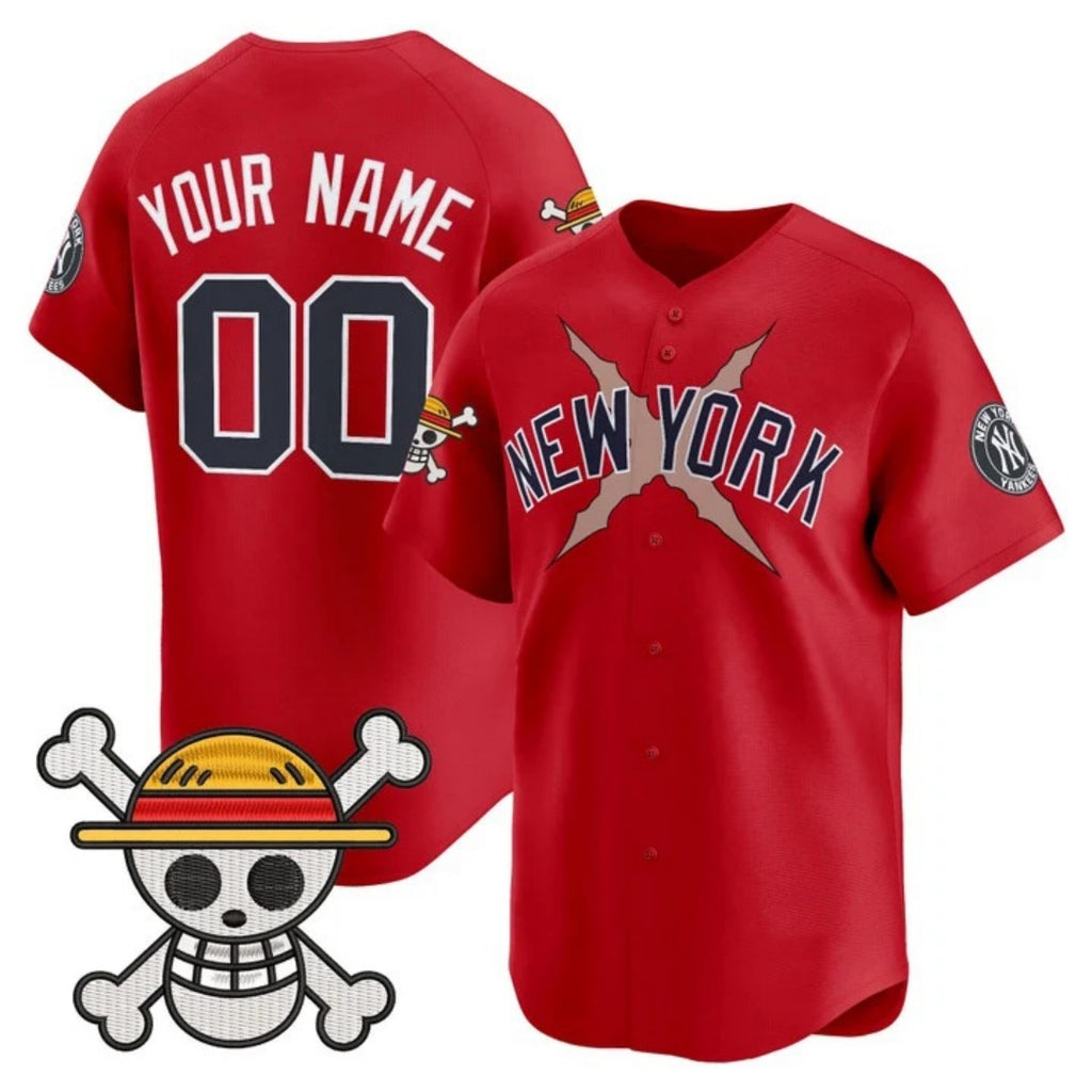 Custom New York Yankees x One Piece Red JEROMEN Vapor Premier Limited Jersey - Stitched